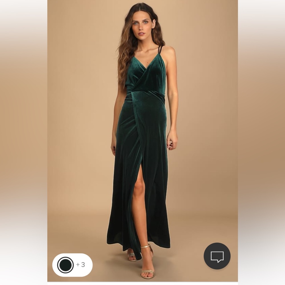 Lulus whimsical romance emerald green velvet faux wrap maxi dress